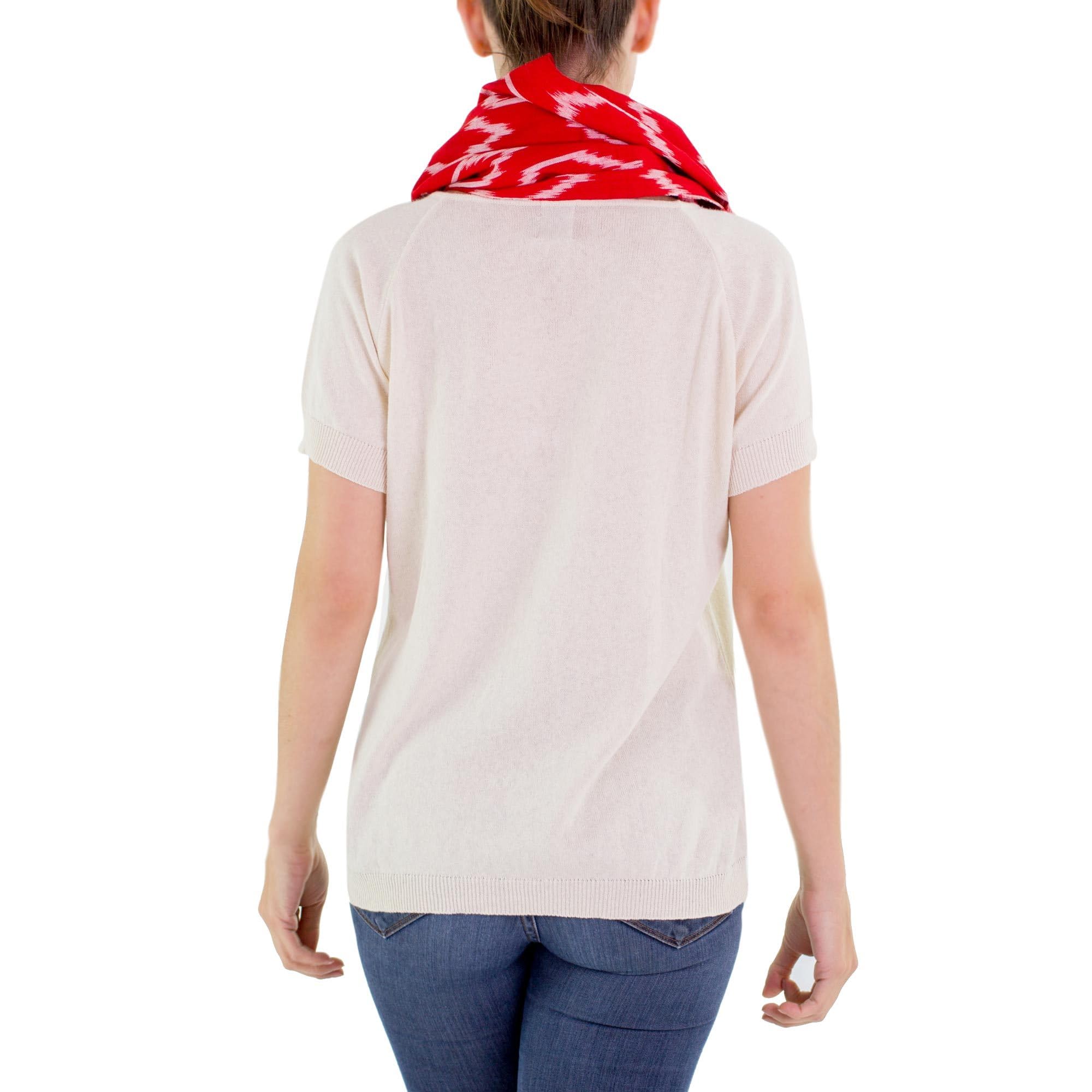 NOVICA Donna e bianco 100% cotone Infinity sciarpa dell'involucro, 'Rubino Maya' Taglia unica Rosso