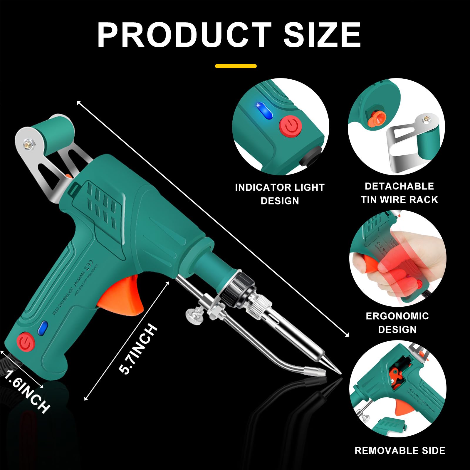 Soldador automático de mano, kit de pistola de soldar electrónica de 60 W con bomba desoldadora, 2 pinzas, alambres de soldar y soporte, soldador de mano