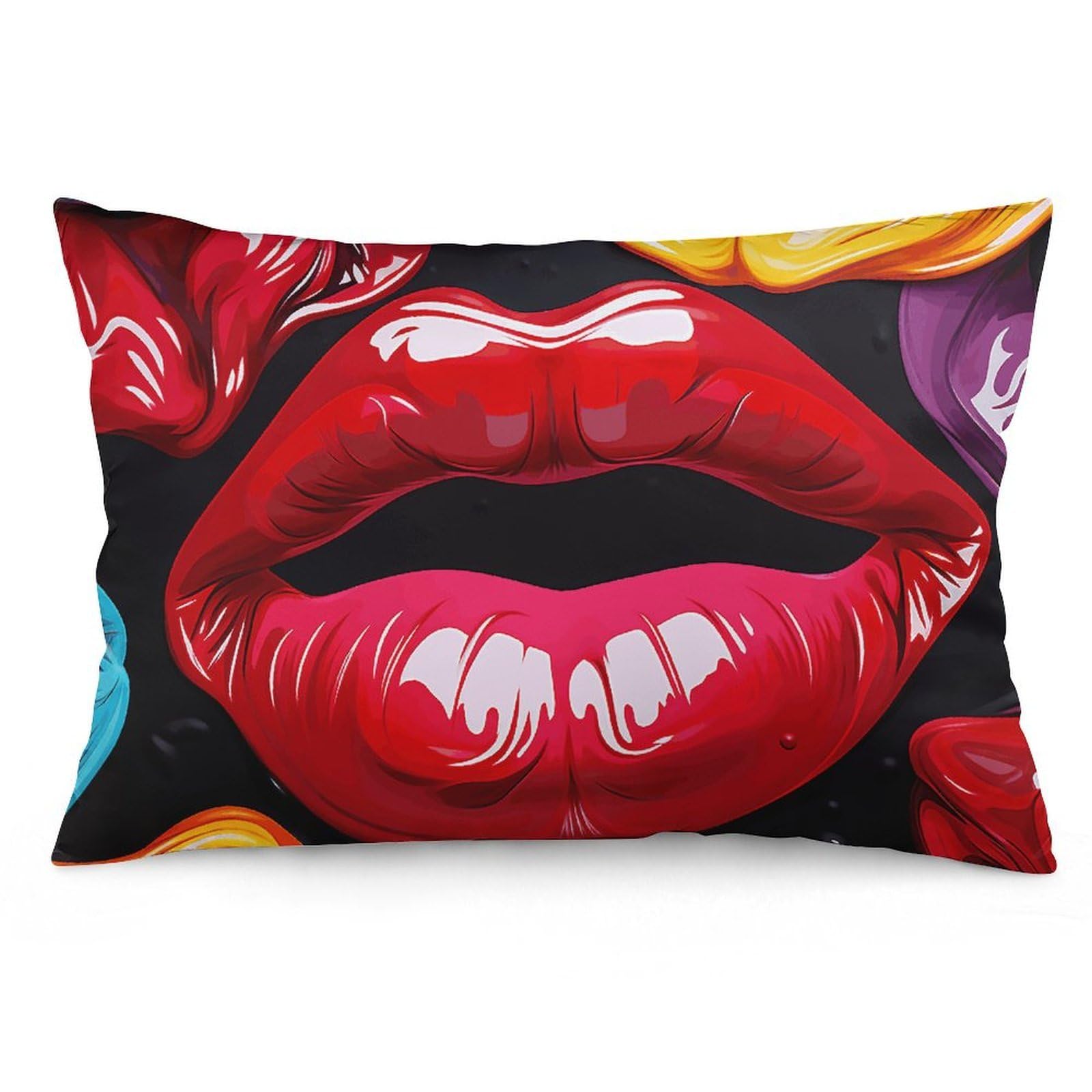 2 Pack Pillow Cases for Hair and Skin, Soft Breathable Pillow Case Covers with Hidden Zipper, Colorful Lips Pillowcase 16 "x24 Pillow Covers for Sleeping Gift