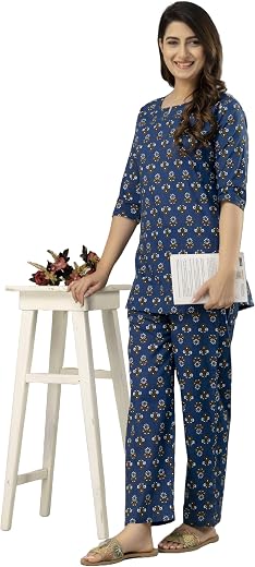 ATTNICO Women's Pure Cotton Summer Wear Night Suit | Booti Floral Print | Soft &amp; Stylish Sleepwear Set | Comfortable Pajam...