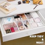11-Piece Stackable Drawer Organizer Set, Multi-size Desk Drawer Organizer Trays Vanity Storage Bins for Storing Makeup, Stationery, Utensils in Bathroom Dresser, Office and Kitchen, White