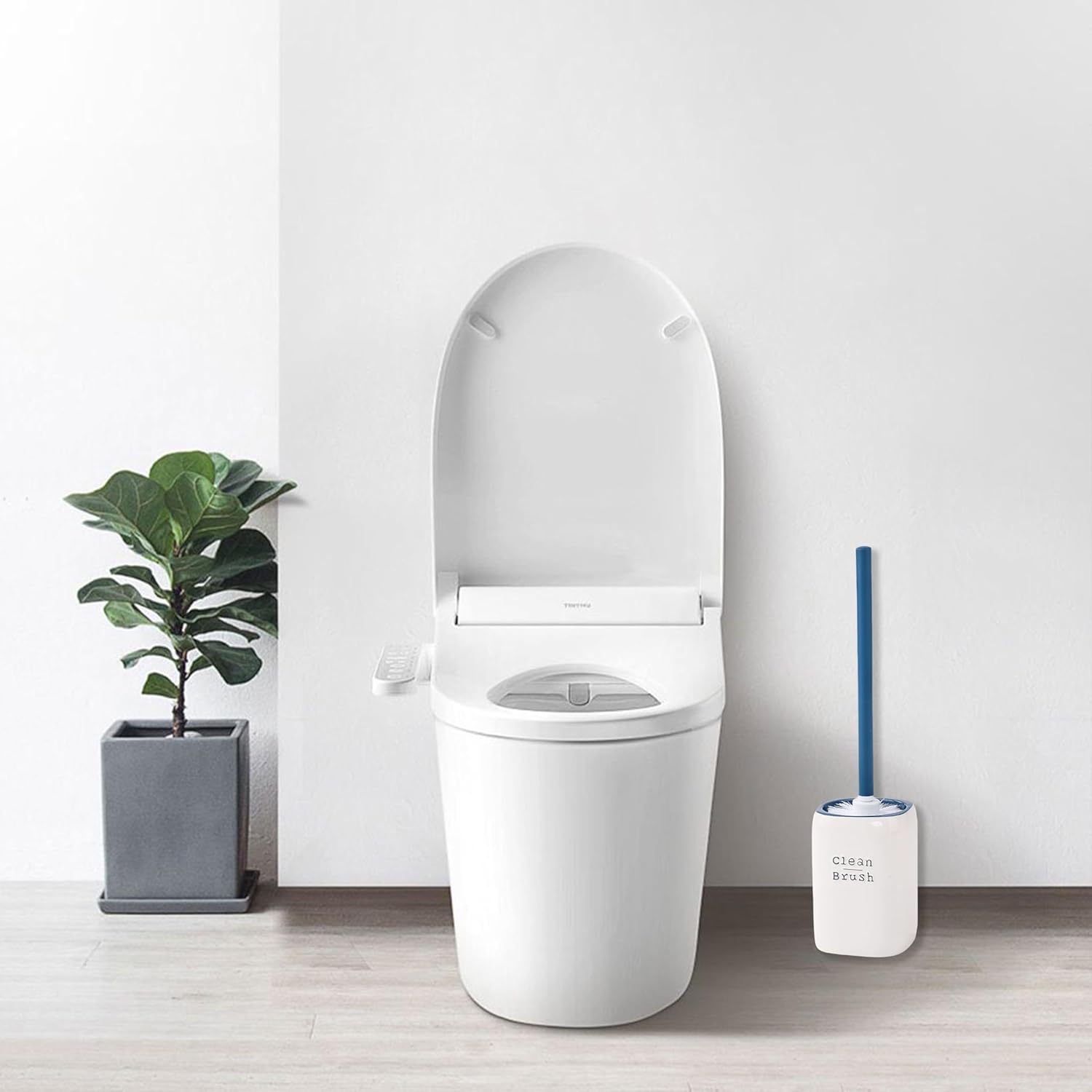 Toilet Brush- Stylish Relief Letters Design Gray & White Toilet Bowl Brush and Holder Set - Premium Toilet Cleaner Brush with Elegant Toilet Brush and Holder for Modern Bathrooms（Blue＆White）