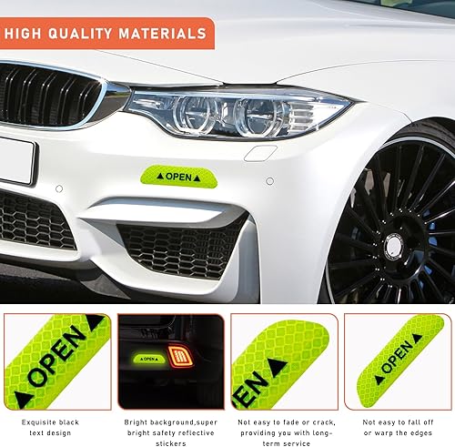 Miniatura 3 de Ziciner 4 calcomanías reflectantes abiertas para puerta de automóvil, advertencia de seguridad de visibilidad nocturna, tira protectora