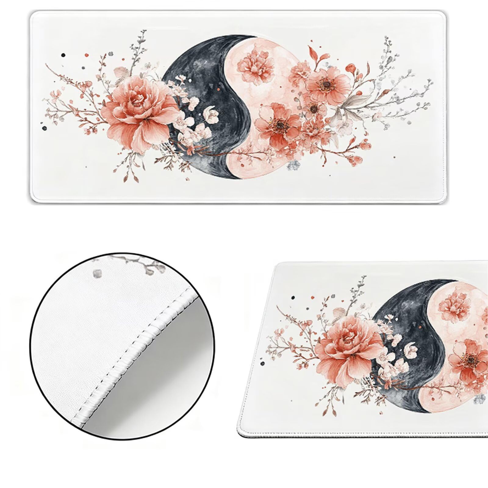 Podkładka pod mysz XXL 1200x400x3mm podkładka pod mysz Yin i Yang podkładka pod mysz czarno-biała poprawia precyzję i prędkość, szyte krawędzie, akcesoria do gier, komputer biurowy, praca, komputer Y7
