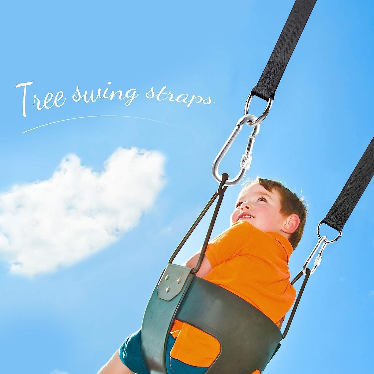 Tree Swing Straps Hanging Kit, Two 5ft Long Tree Swing Straps, 2 Tree Protectors, 2 Heavy Duty Locking Carabiners, Tree Swing Hanging Kit for Swing, Hammocks & Tire Swings