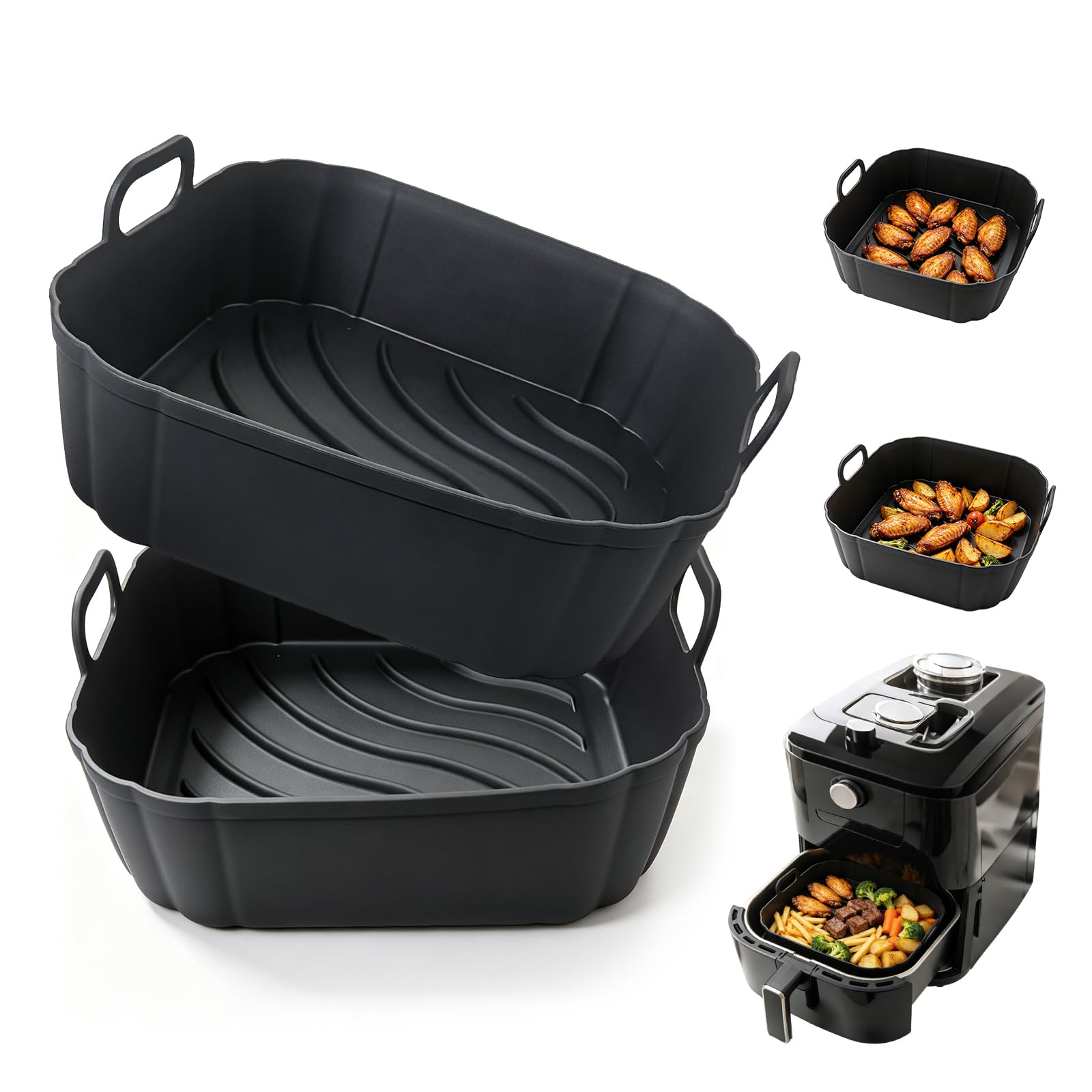 Redfly 2 Pack Silicone Air Fryer Liners,Square Reusable to 8.5in Air Fryer