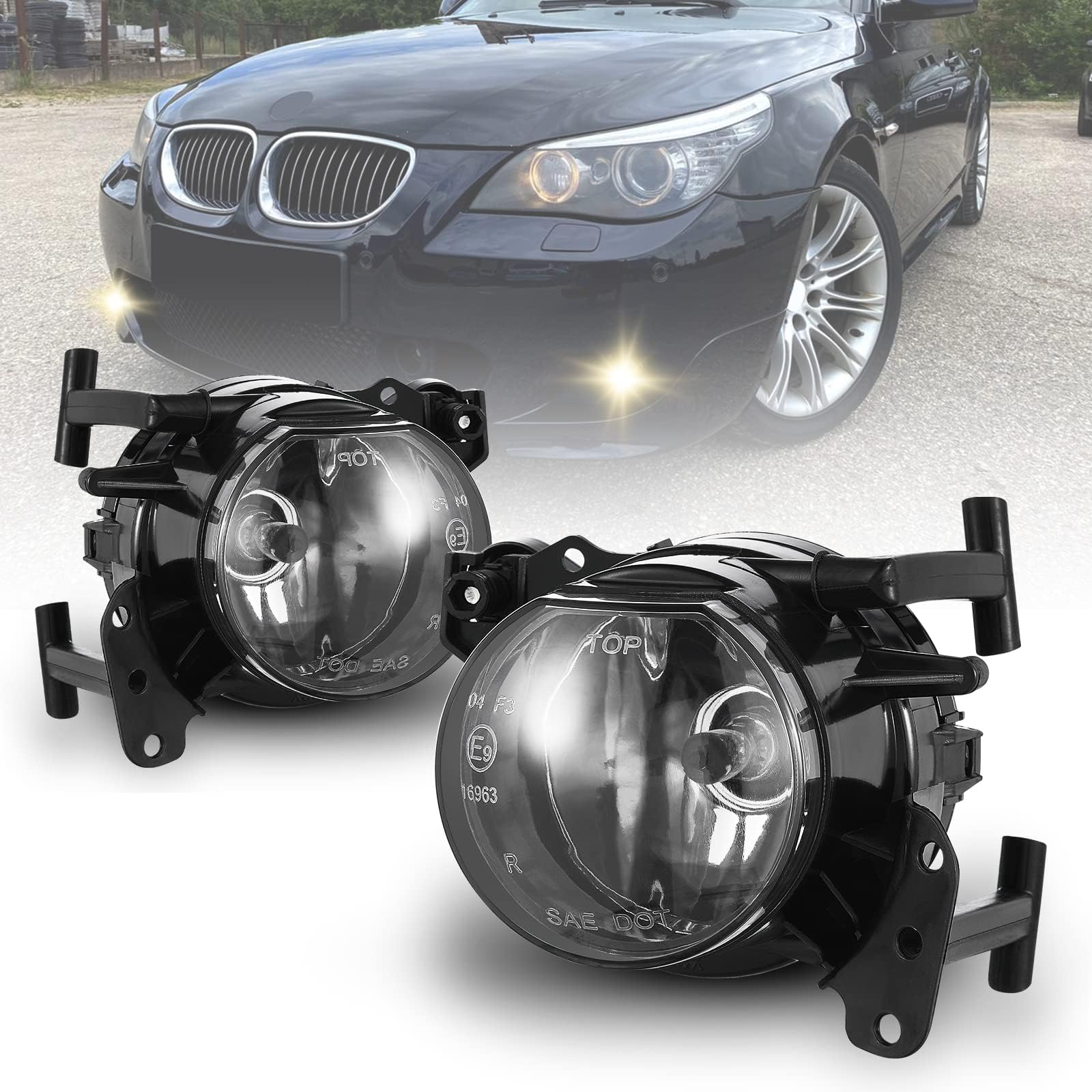 Fog Lights Compatible with BMW 5 Series (E60 E61, 525i 525xi 528i 528xi 530i 530xi 535i 535xi 545i 550i), All For M Pack/Tech Sport Package Bumper Only, 2004-2010, Fog Lamps (OE Replacement)