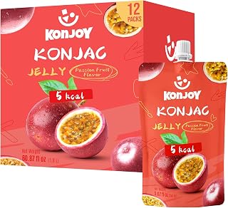 KONJOY Konjac Jelly Passion Fruit Flavor, 12 Squeeze Pouches Drinkable Jelly Snack – Low Calorie (5 kcal), Fat-Free, Vegan, Keto, Gluten-Free, Refreshing On-the-Go Fruit Jello, Tastes Better Chilled