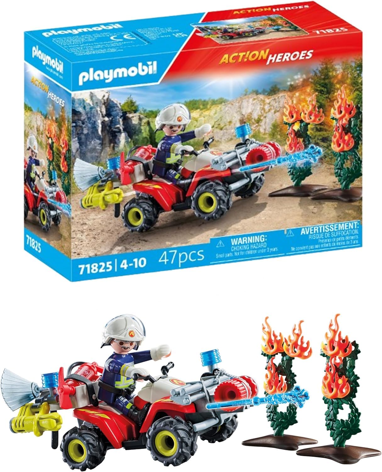 PLAYMOBIL | Action Heroes | Feuerwehr Quad löscht Heckenbrand | Feuerwehrauto | Spielzeug für Kinder ab 4 Jahren | 71825