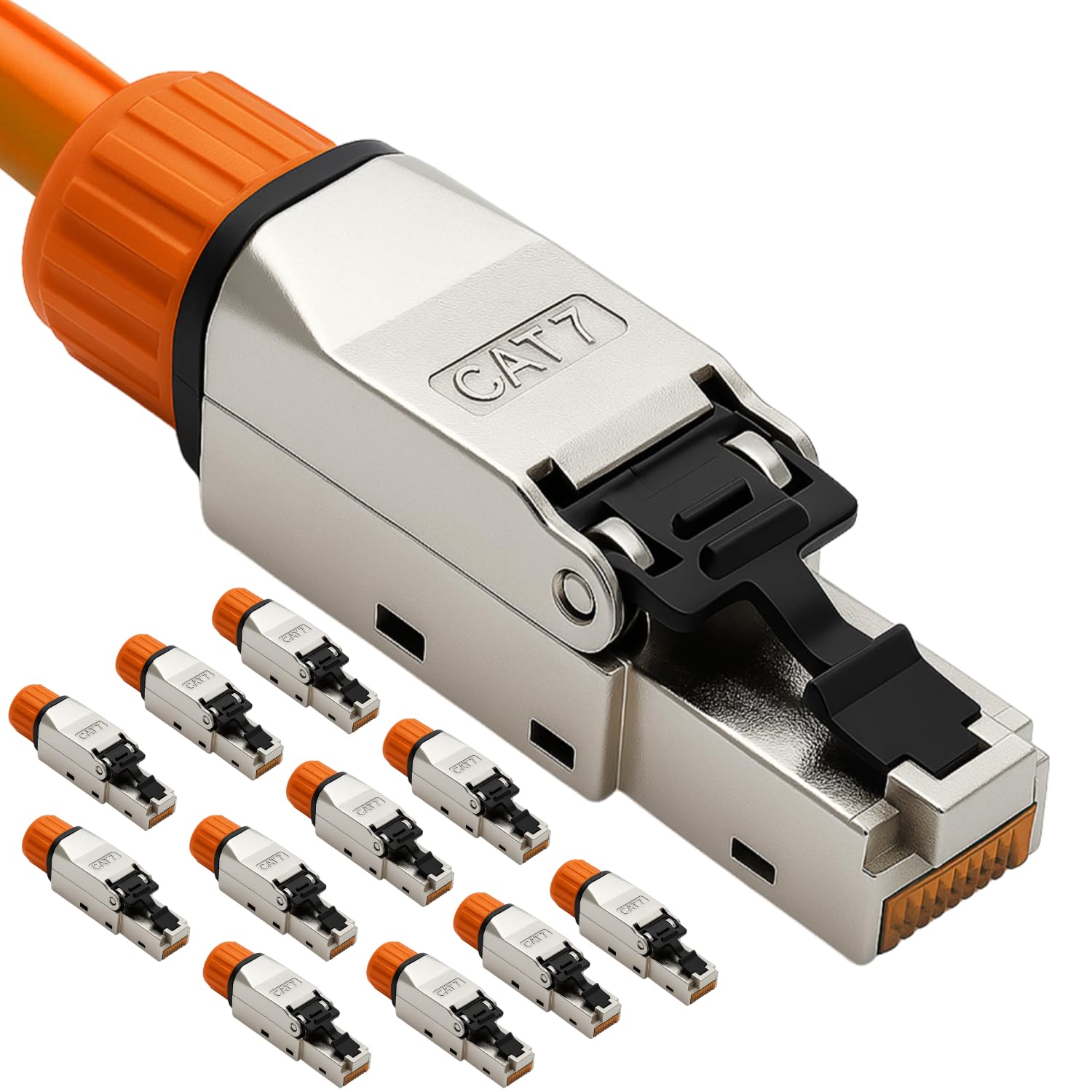 Germany B.e.s.t 12x RJ45 Stecker CAT 7 – werkzeuglose Netzwerkstecker für Ethernet, Verlegekabel & Netzwerkkabel | Gigabit fähig, STP geschirmt, 10 Gbit/s, vergoldete Kontakte