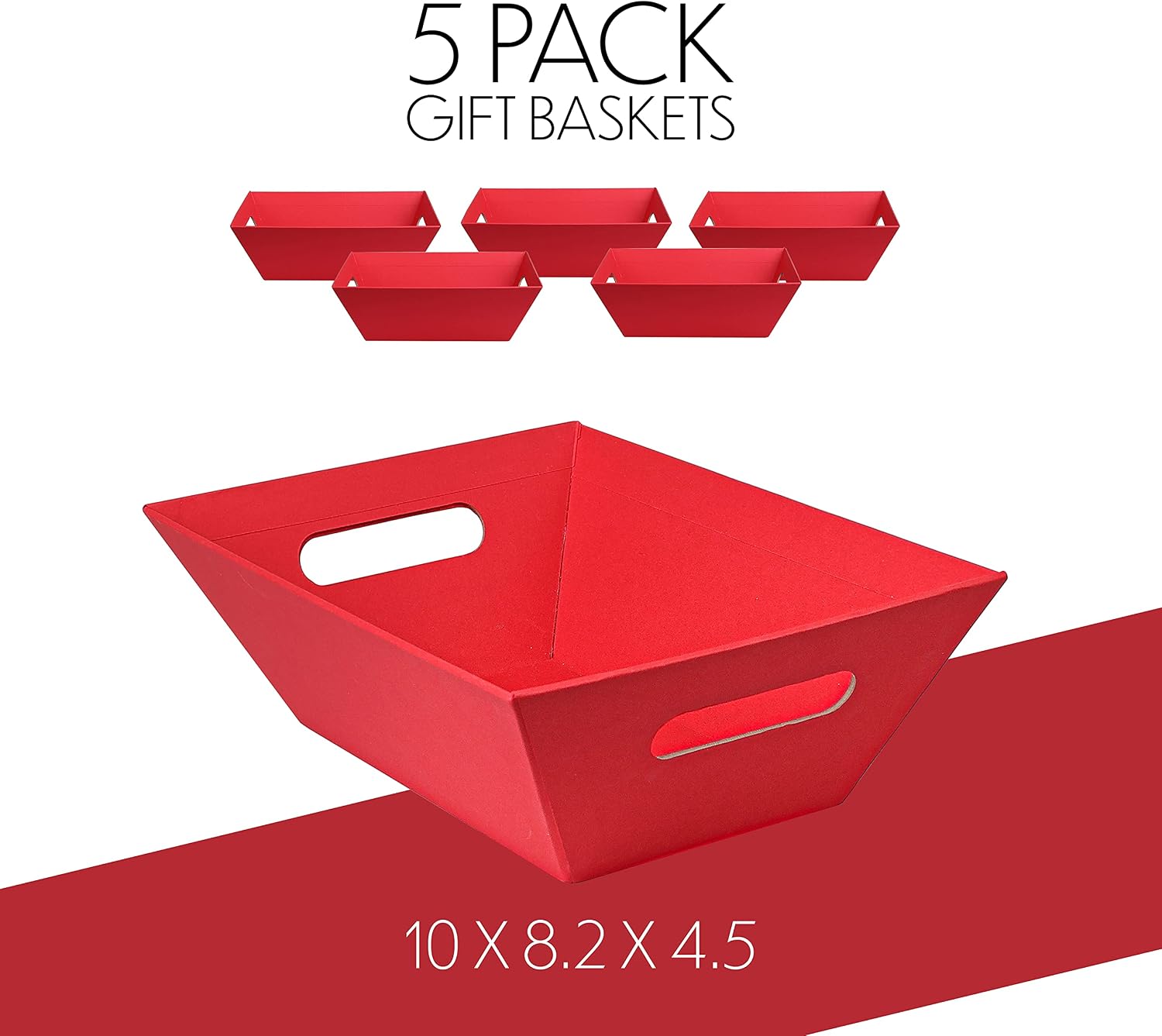 [5 PK] 8x10” Red Baskets for Gifts Empty| Baskets with Handles|Valentines, Christmas,Weddings, Holiday, Anniversary, Graduation, Display| Wine Gift Basket| Gift to Impress