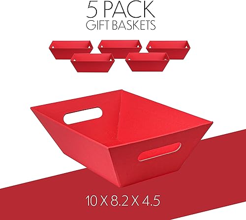 Miniatura 3 de Paquete de 5 cestas rojas de 8 x 10 pulgadas para regalos vacías, cestas con asas, San Valentín, Navidad, bodas, vacaciones, aniversario,