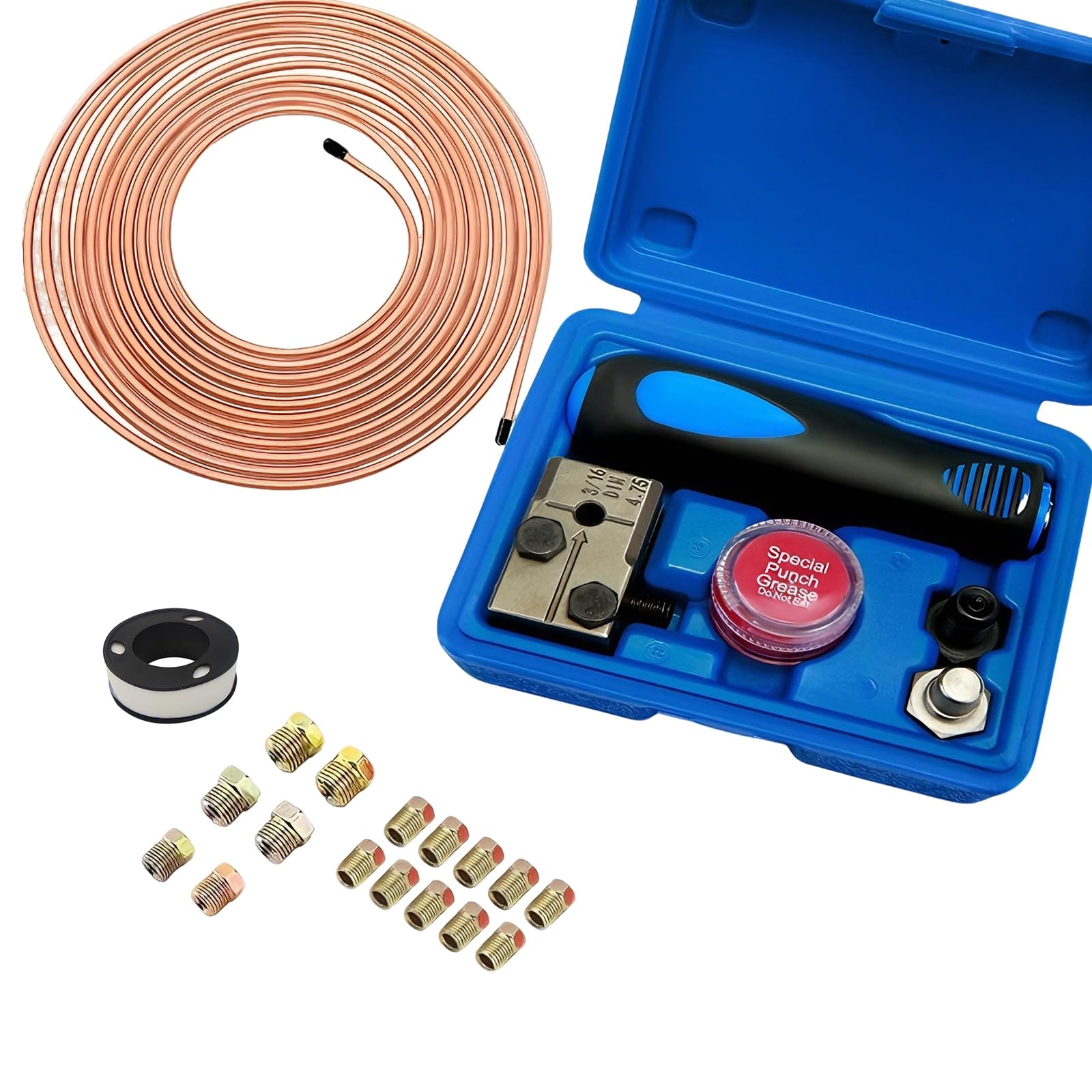 Kit de Herramienta Abocardar Tubos Freno - DIN 4,75 mm, con Manguera de Freno/10 Accesorios Roscados/5 Conectores para Tuberías de Cobre, Níquel y Acero para Sistemas de Frenos de Auto