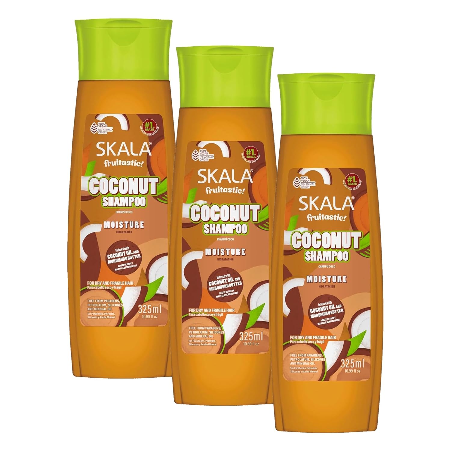 SKALA Coconut Shampoo for Dry Hair, Vegan Hair Shampoo with Coconut Oil & Murumuru Butter for Hydration Care, Moisturizing & Gentle Cleansing Formula, No Parabens or Silicones, 325 mL (Pack of 2)