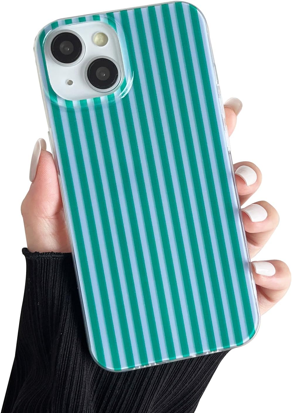 Compatible with iPhone 13/14 Case, Fashion Cute Striped Aesthetic Design for Women, Soft TPU Shockproof Phone Case for iPhone 13/14 6.1 inch, Teal