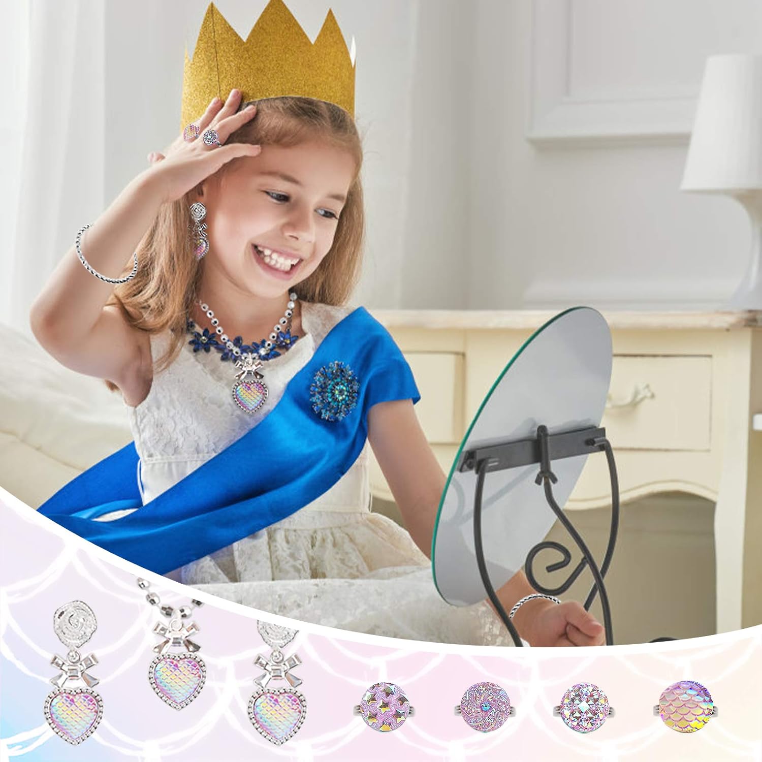 NINAOR Princess Jewelry Toys 23 Pcs Girls Pretend Play Jewelry Toy Set with Necklaces Rings Earrings Bracelets Bag Princess Dress Up Play Set for Toddlers Little Girls 3 4 5 6 Years Old : Toys & Games