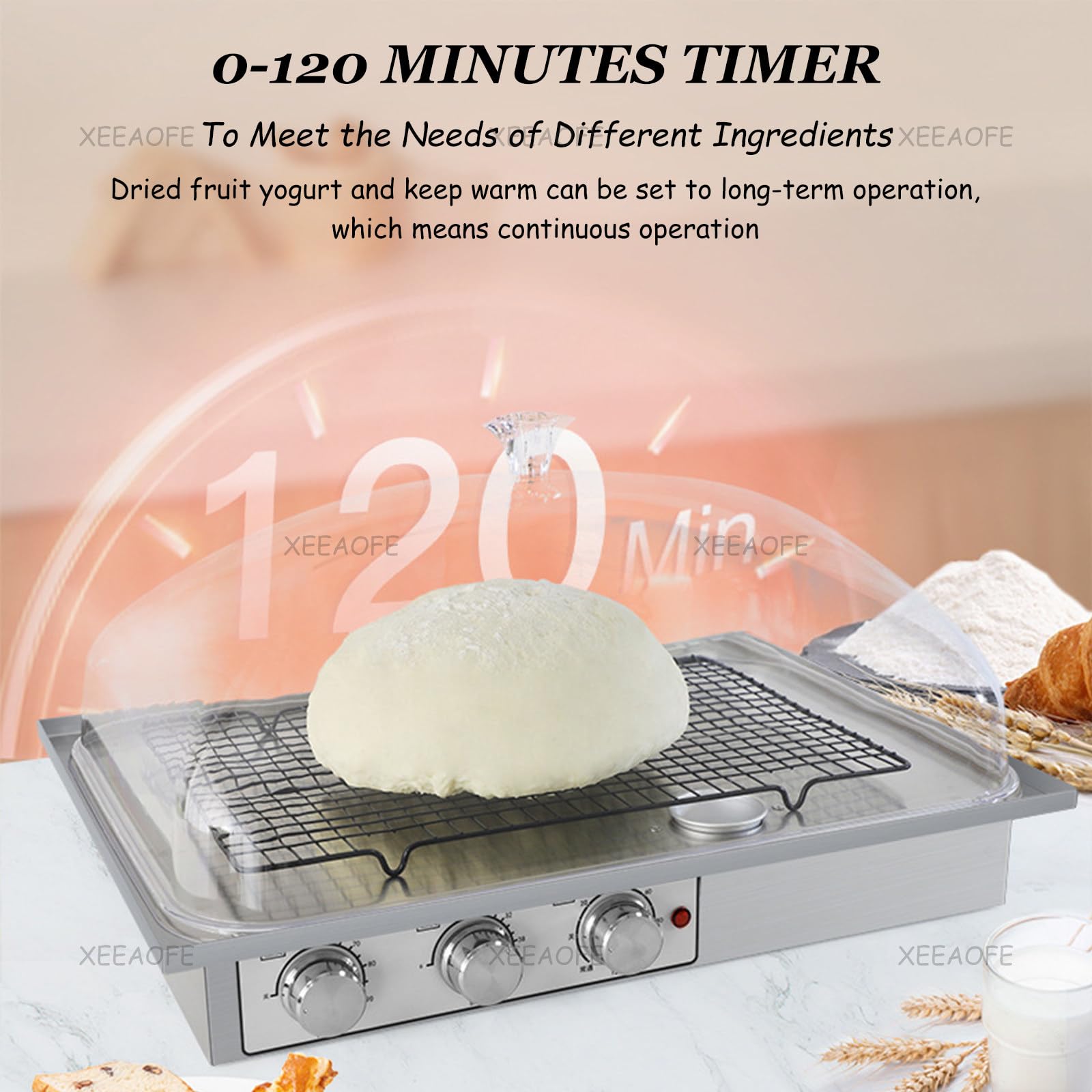 Impastatrice per Uso Domestico da 20 Litri con Funzione di fermentazione e temporizzazione, Base in Acciaio Inossidabile, per Pane, Pizza e Pasta, Piccola, 110 V