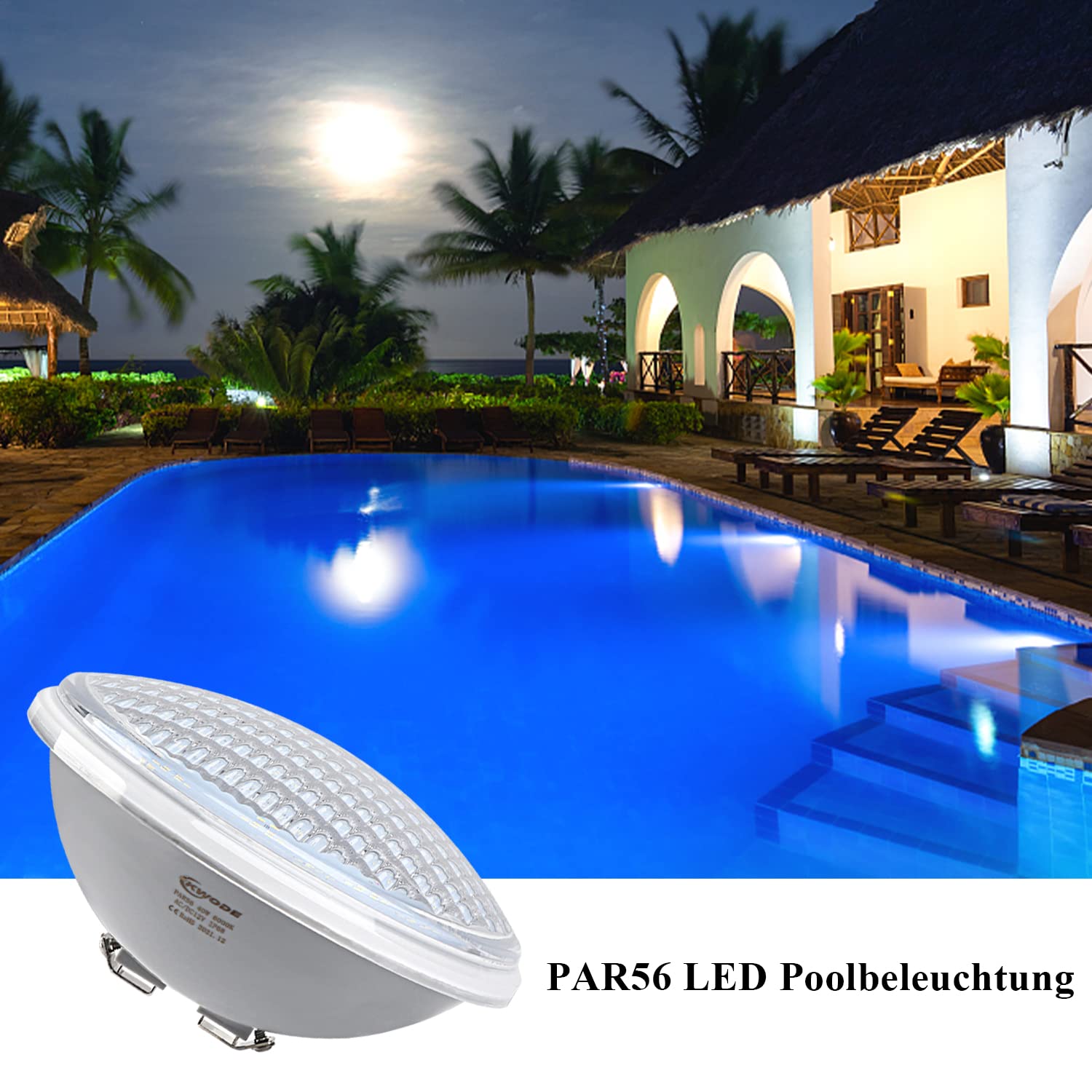 LED Illuminazione per Piscina PAR56, 40W LED Blu Luci Subacquee Luce per Piscina IP68 Impermeabile, Illuminazione Subacquea per Piscina 12V DC/AC (Blu)