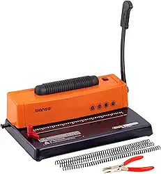 TIANSE Máquina de encadernação, máquina de encadernação de bobina espiral, fichário de perfuração manual com inserção de bobina elétrica, adequado para tamanho carta / A4 / A5