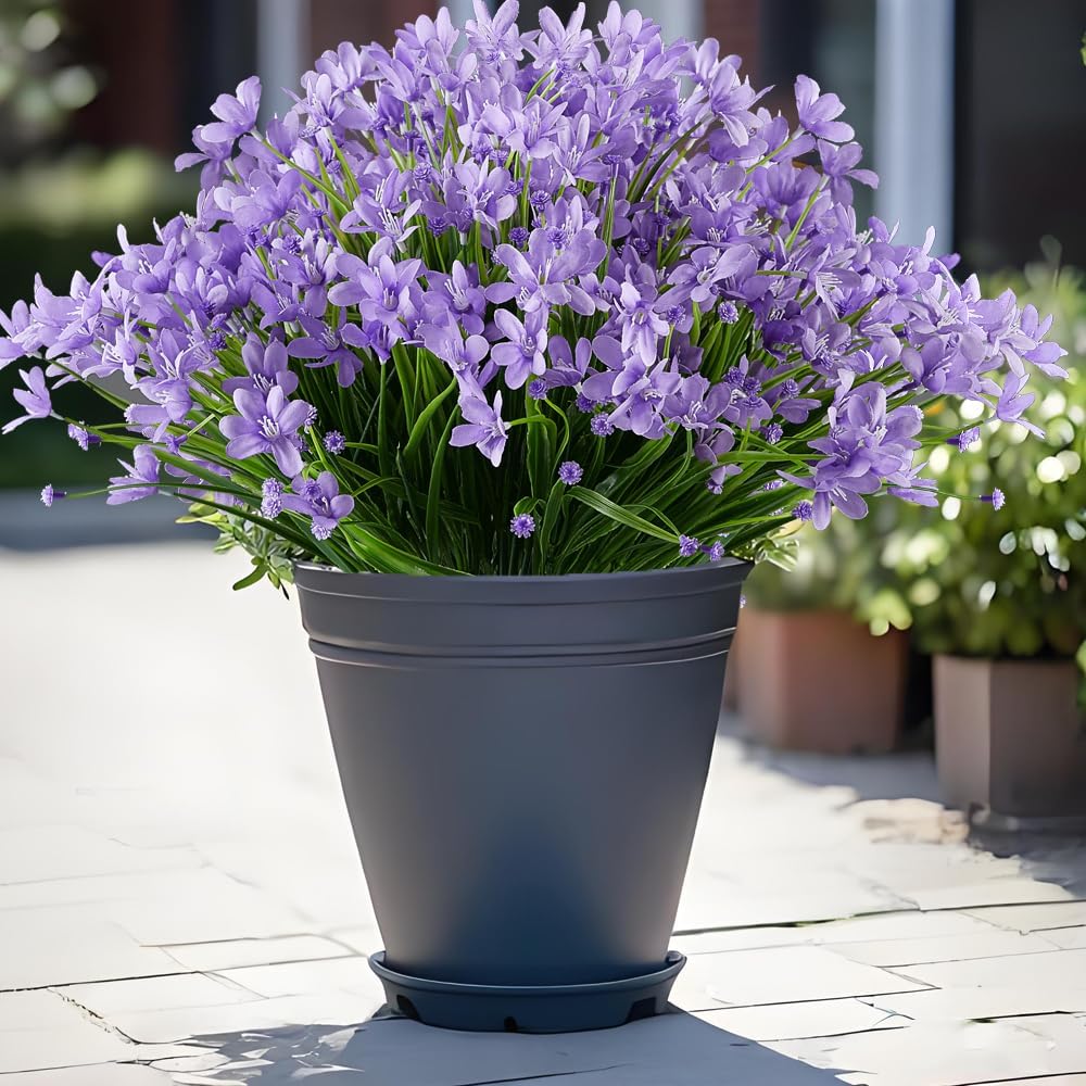 22 Bundles Artificial Daffodils Flowers, Fake Artificial Greenery UV Resistant No Fade Faux Plastic Plants for Wedding Bridle Bouquet Outdoor Home Garden Kitchen Office Table Vase(Purple)