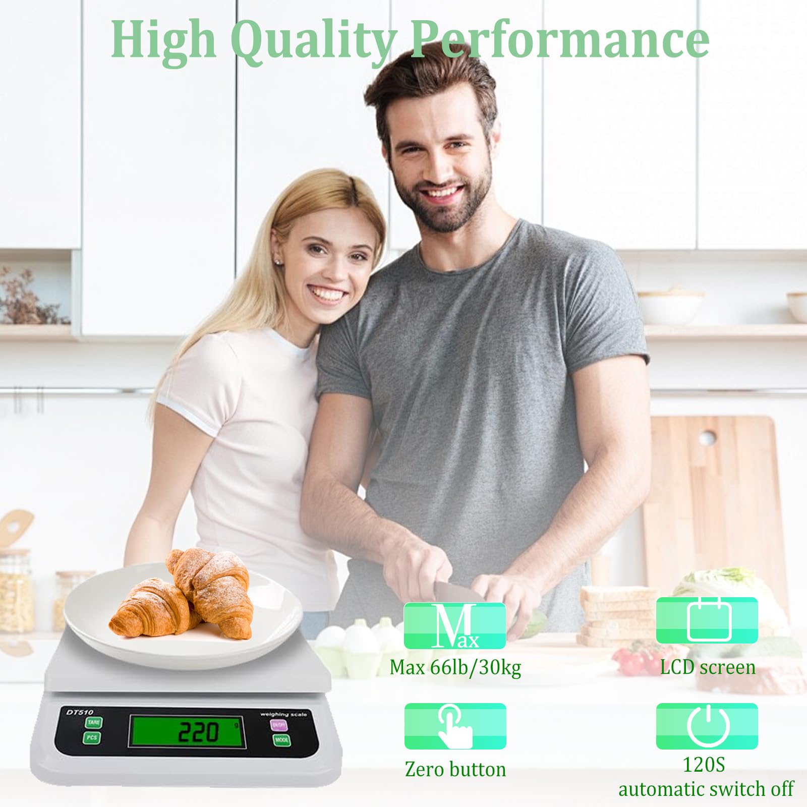 Digitale weegschaal, 30 kg, grote keukenweegschaal, fruitweegschaal met 3 eenheden, conversie, lcd-display en tara-functie, digitale weegschaal met stuks