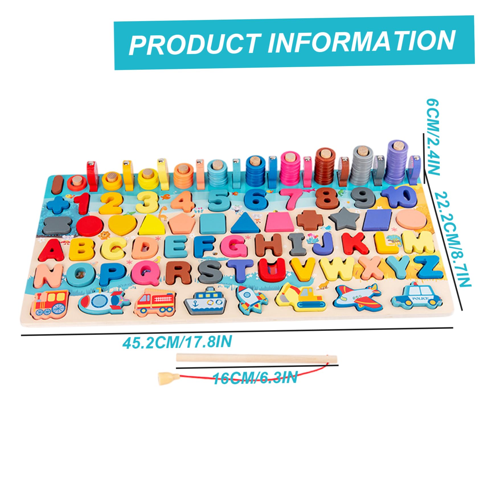 Puzzle con alfabeto in legno, forme magnetiche, numeri, con canna da pesca, giocattolo educativo per l'apprendimento precoce, per ragazze e ragazzi