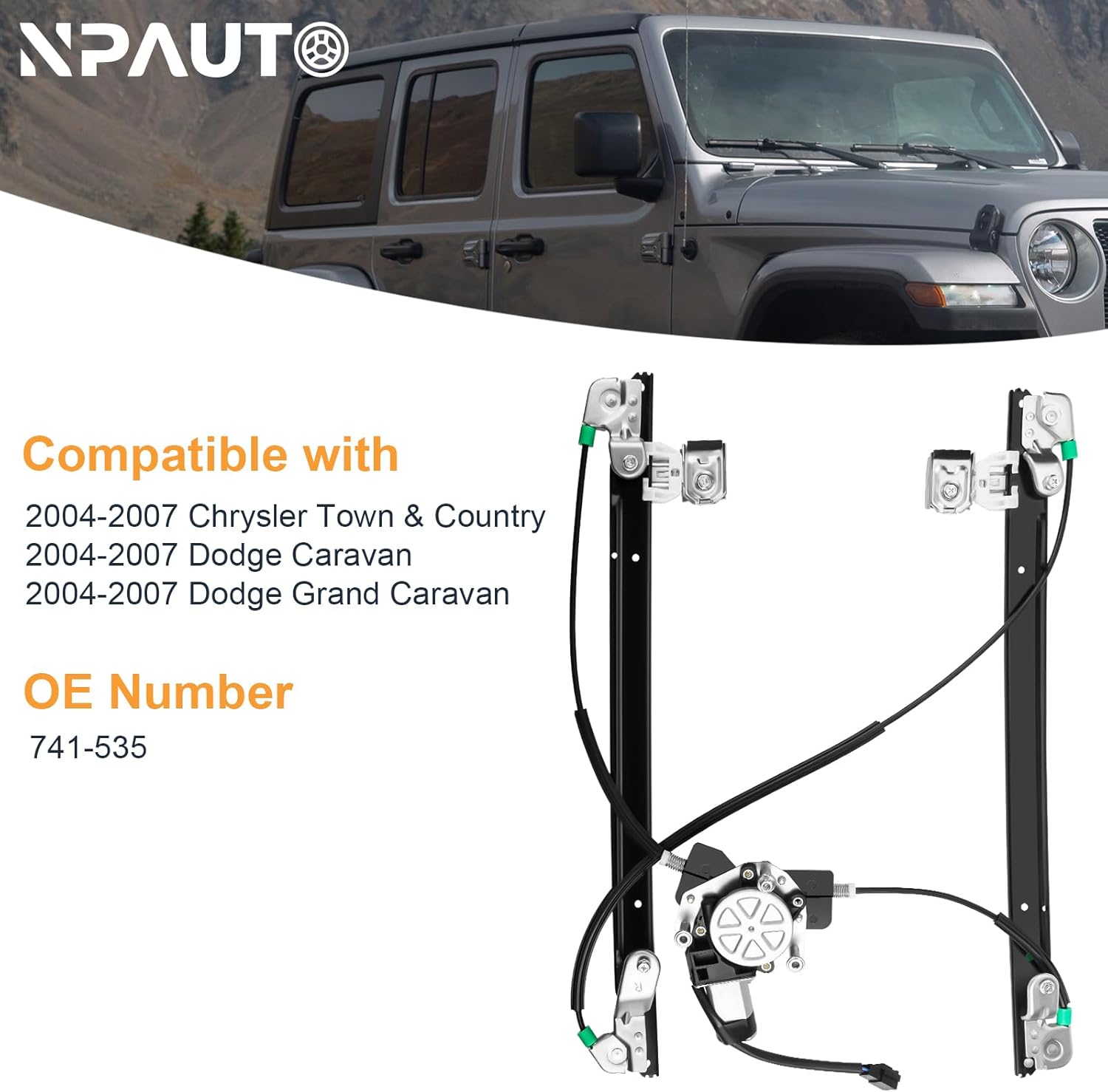 Front Passenger Side Power Window Regulator with Motor Replacement for 2004 2005 2006 2007 Chrysler Town & Country, Dodge Caravan/Grand Caravan, Right, 741-535