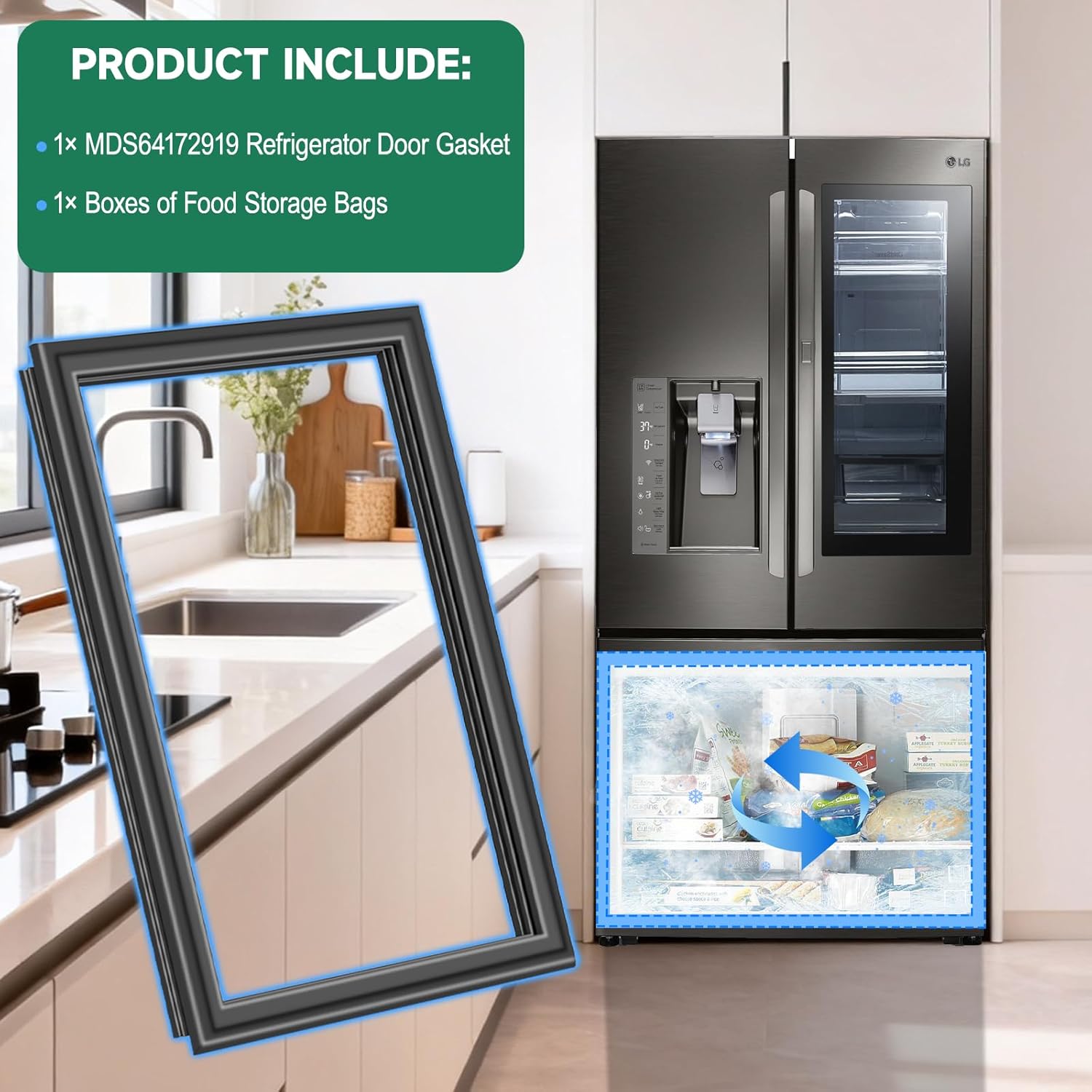 UPGRADED MDS64172919 Refrigerator Door Gasket Replacement Compatible with LG, Kenmore Refrigerator Door Seal, Replaces Part Number MDS38201419 MDS38201406 2704730 French Door Freezer Door Gasket