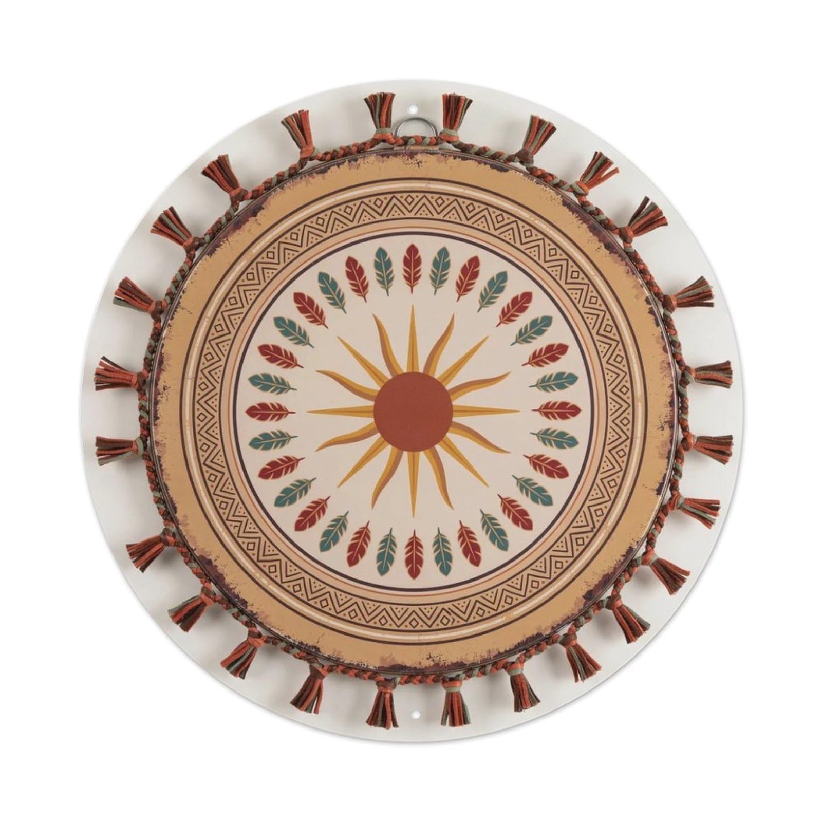 Southwestern Sun Symbol Feather Round Metal Tin Sign Plaque