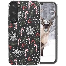 Christmas Phone Case Compatible for Galaxy S23 Clear TPU + Black Camera Frame Protection Anit-Slip Shockproof Phone Cover with Xmas Candy Cane Wreath Print Design