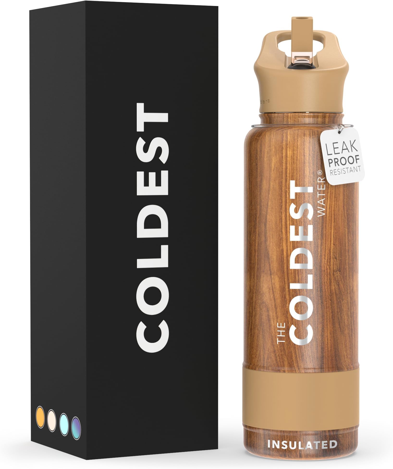 The Coldest Water Sports Bottle with Straw Lid Vacuum Insulated Stainless Steel Metal Thermos Bottles Reusable Leak Proof Flask for Sports Gym (40 oz, Executive Wood)