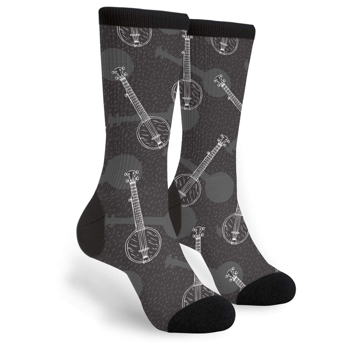 934 Women's Socks 47 Novelty Walking Socks Vintage Black White Banjos Office Socks Warmer Men’s Socks Unisex For Outdoor Work Walking 40Cm