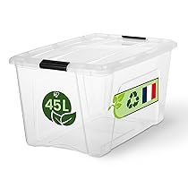 Iris Ohyama, Scatola di Raccoglimento in Plastica con Coperchio, 45L, Per Unità, Trasparente, Clip di Chiusura, Maniglia, Impilabile, Organizzazione Solida e Durevole, per Camera, Ufficio, BSB-45