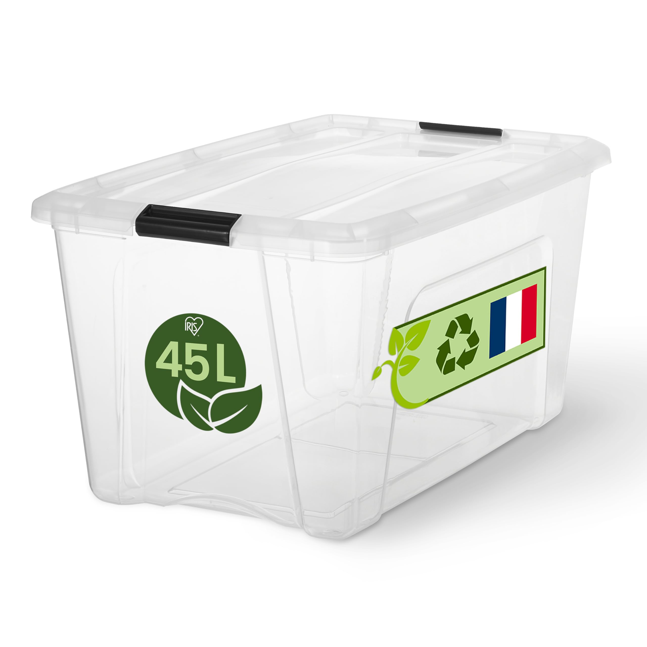 Iris Ohyama, Boite Rangement Plastique avec Couvercle, 32L, Lot de 3, Transparent, 98% en Plastique Recyclé, Clips de Fermeture, Poignée, Empilable, pour Chambre, Dressing, Bureau, Sans BPA, BSB-32