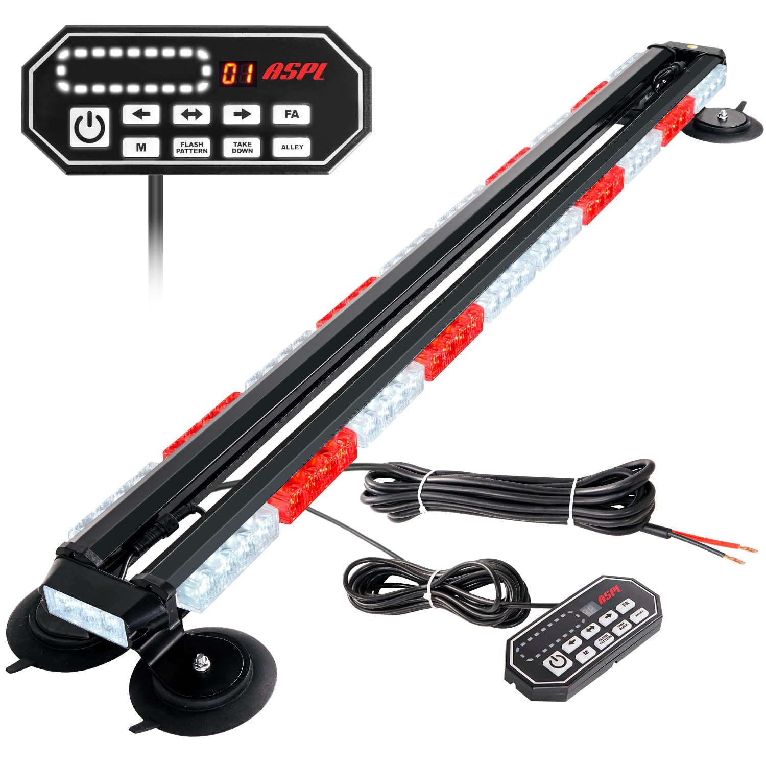 ASPL47.1" Emergency Strobe Lights Bar with Control Double Side 86 LED Warning Light with 28 Strong Magnets Traffic Advisor Snow Plow Flashing Lights for Trucks Vehicles Tow Pickup (Red/White)