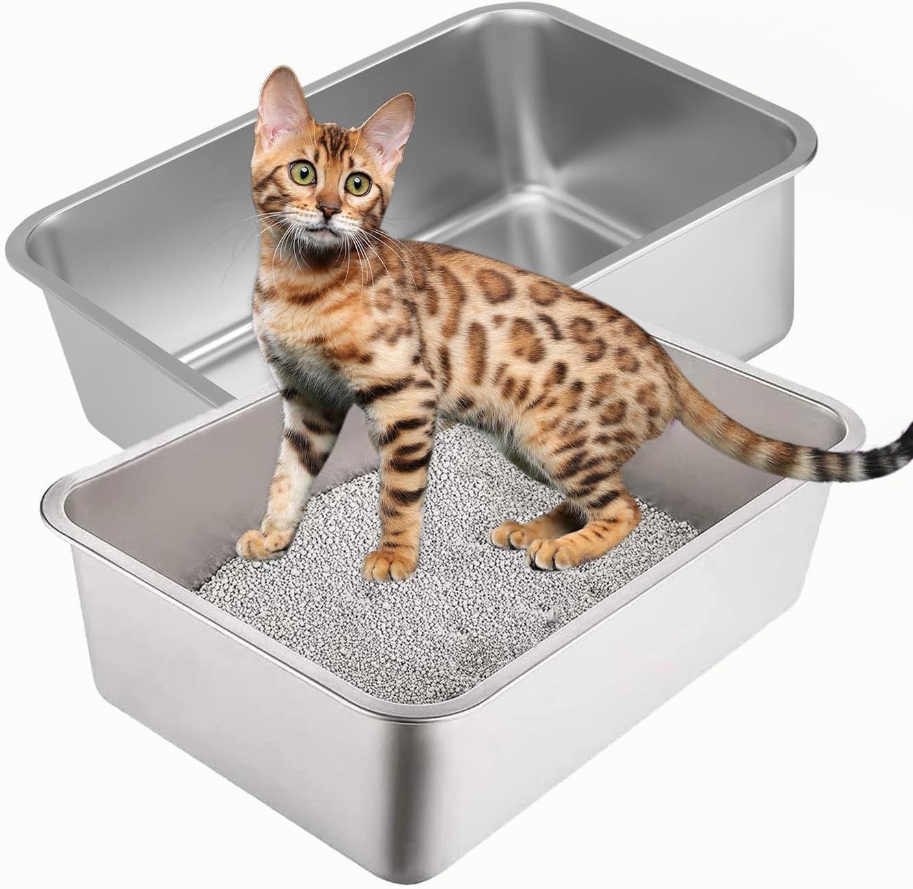 unipaws 2 Packs Stainless Steel Litter Box for Cat, Rabbit