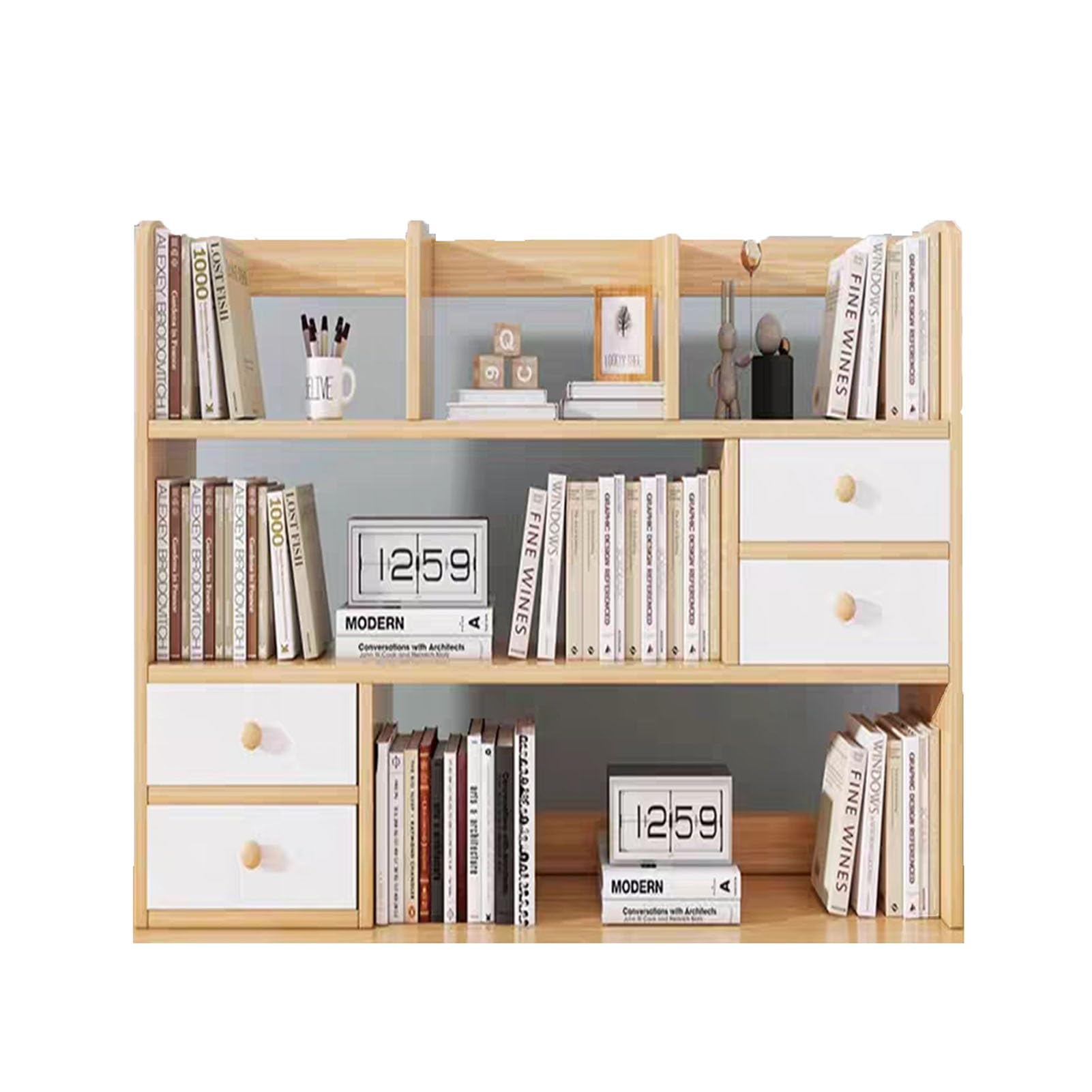Organiser un petit espace avec la bibliothèque de bureau en bois et ses 4 tiroirs