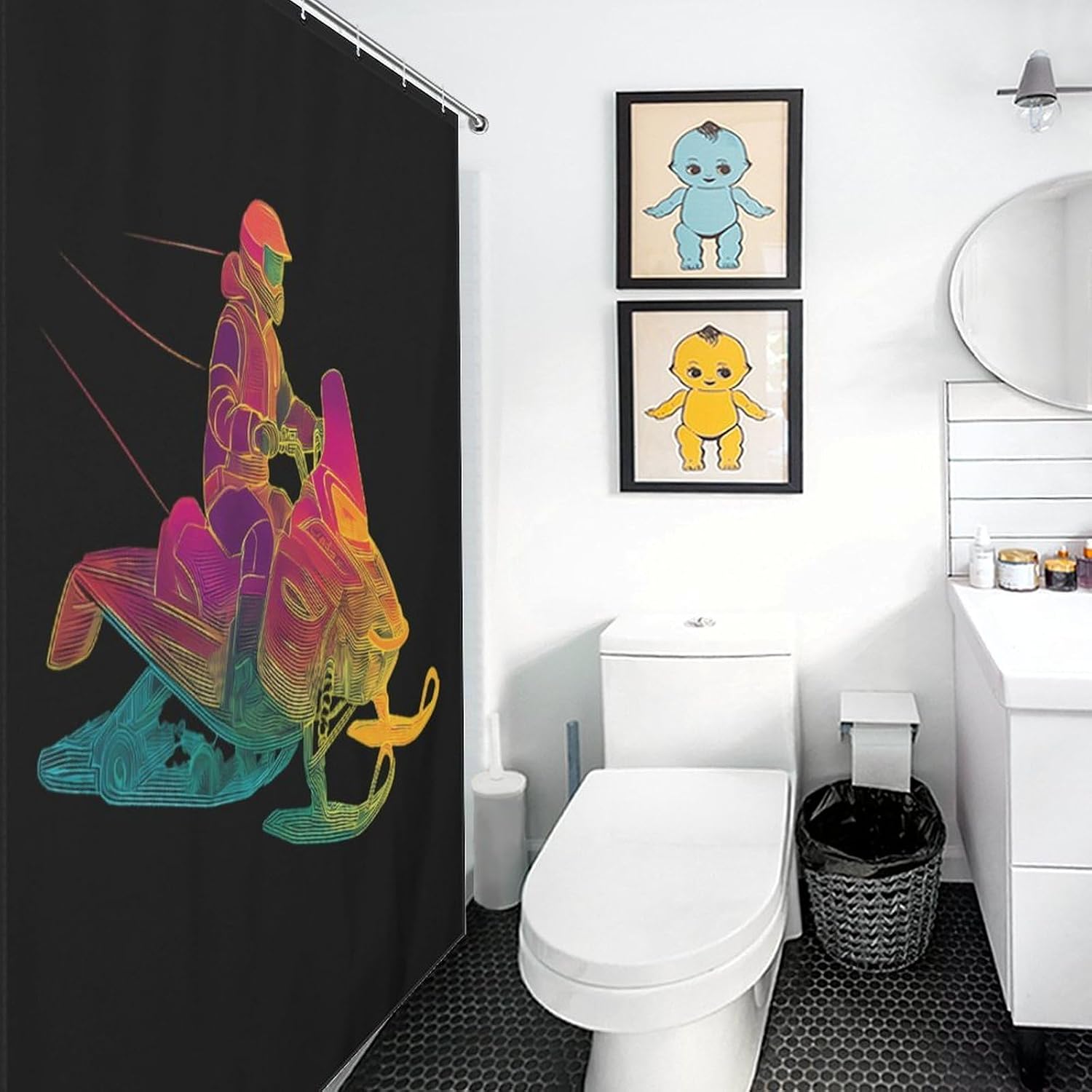 Funny Snowmobiling Funny Shower Curtains Washable Bath Curtain Liner with Hooks for Bathroom Bath Tubs