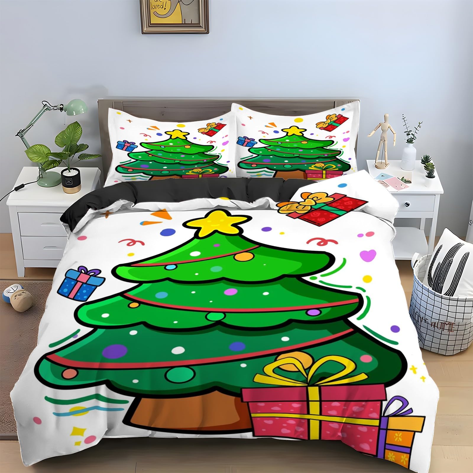 Ensemble de literie 3 pièces Noël en microfibre douce tissage haute densité