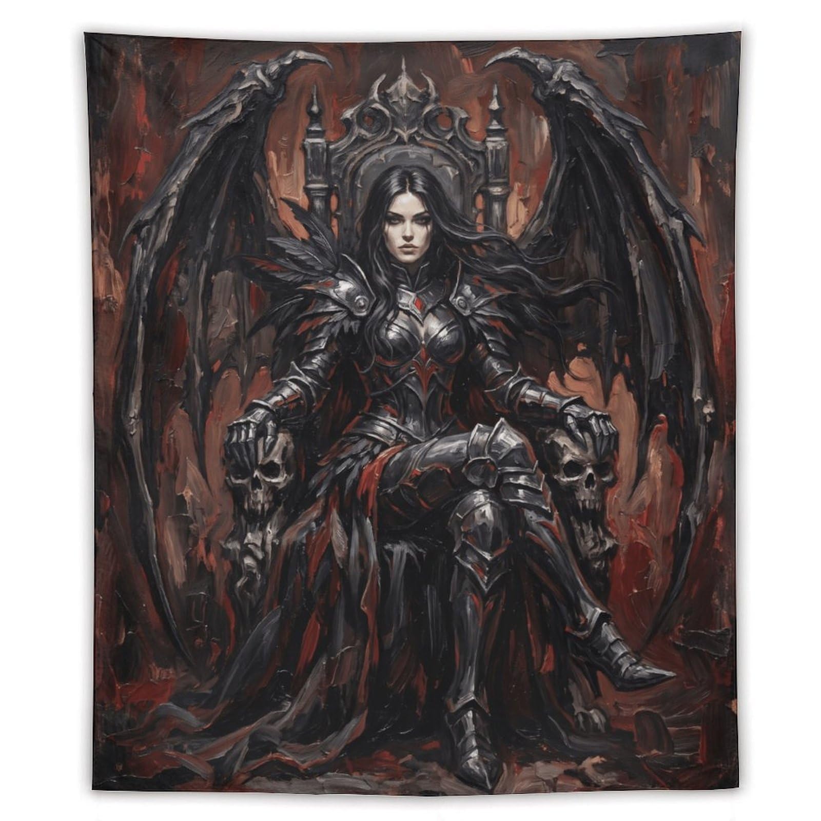 H3B8U2Y5 Armored Dark Queen Throne Wall Tapestry, Detailed Illustration