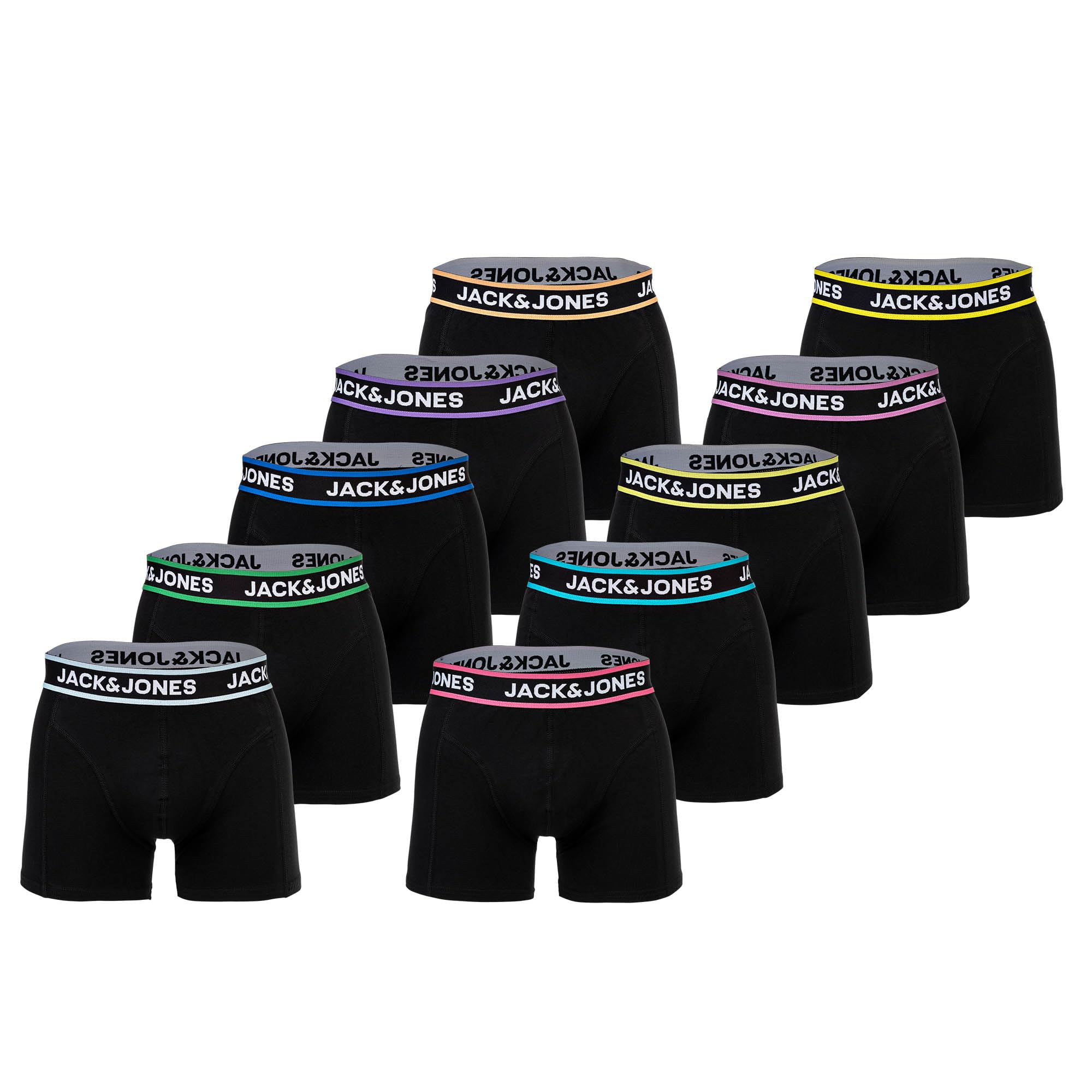 JACK JONES Mens Boxer Shorts Pack of 10 - Comfortable Cotton Stretch Trunks with Logo Waistband Jaclimes Solid