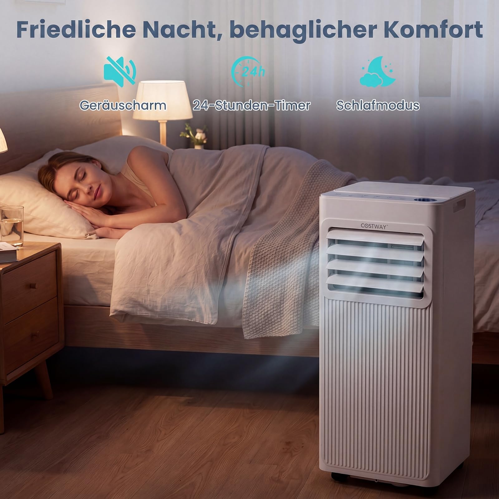 COSTWAY mobile Klimaanlage mit Abluftschlauch, Kühlgerät leise & tragbar | 3 in 1 Klimagerät zum Kühlen, Ventilator & Luftentfeuchter, Air conditioner mit Schlafmodus, 24H Timer, & Fernbedienung