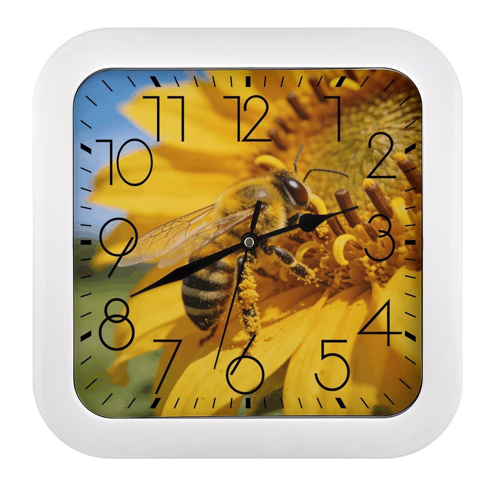 LZQPOEAS Kuijian Bee Language Square Wall Clock, 10.2 Inch Battery Operated Silent Non-Ticking Wall Clock, Square Analog Decorative Clock for Home Wall Art, Living Room, Bedroom, and Office