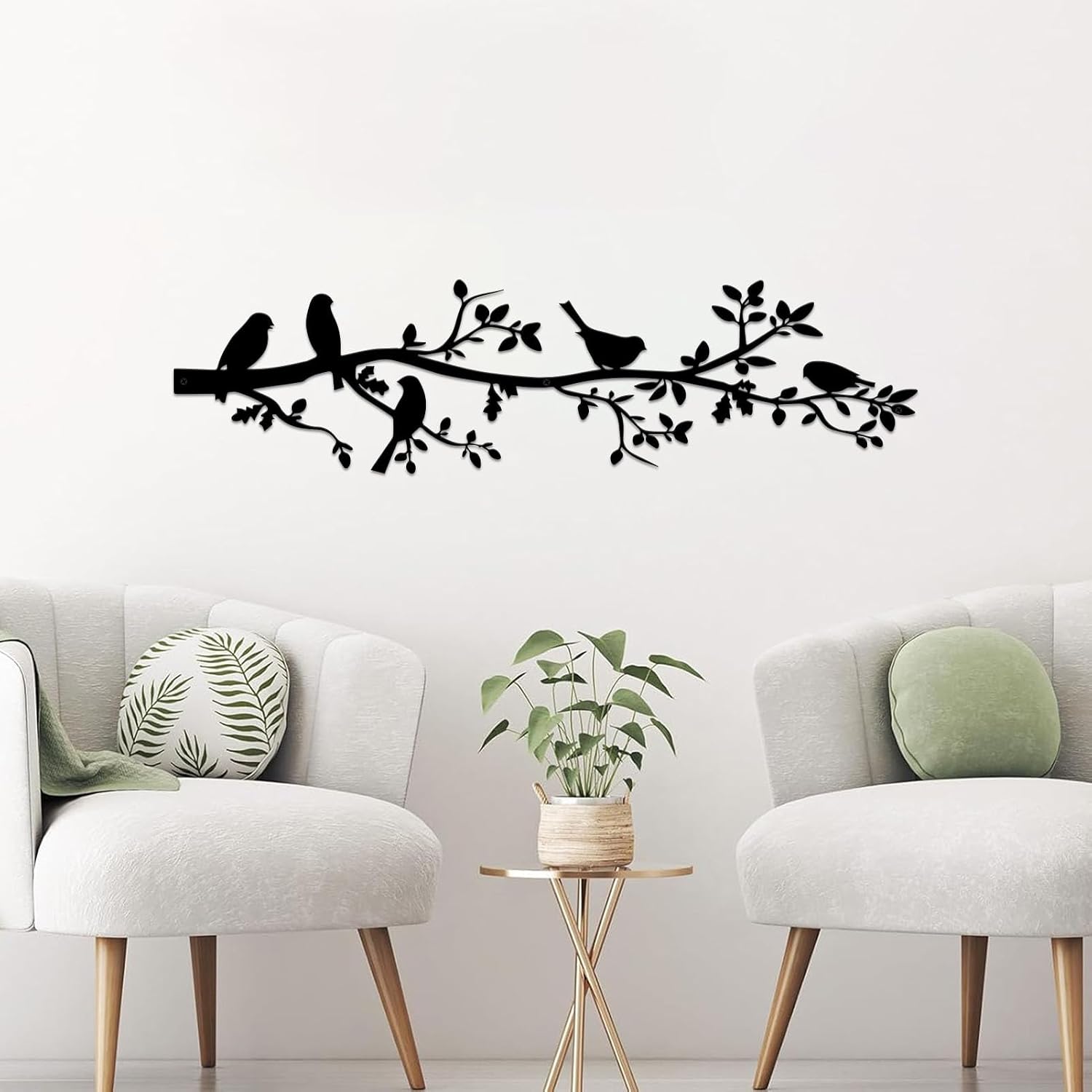 DUOOLN Metal Bird Wall Art - Vivid Birds on Branch Wall Decor, Leaves with Birds Sculpture, Bird Silhouette Metal Ornament Black Branch Wall Hanging Sign for Home Balcony Garden Decor