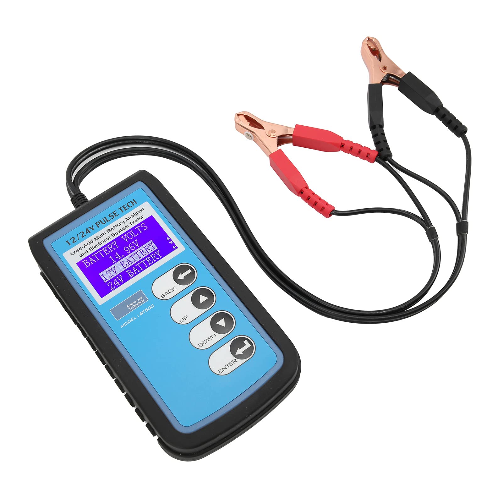 Comprobador de batería BT500, comprobador de batería de Coche de 12 V/24 V con Pantalla LCD LED retroiluminada, analizador de de Arranque y Carga para baterías estándar CCA DIN
