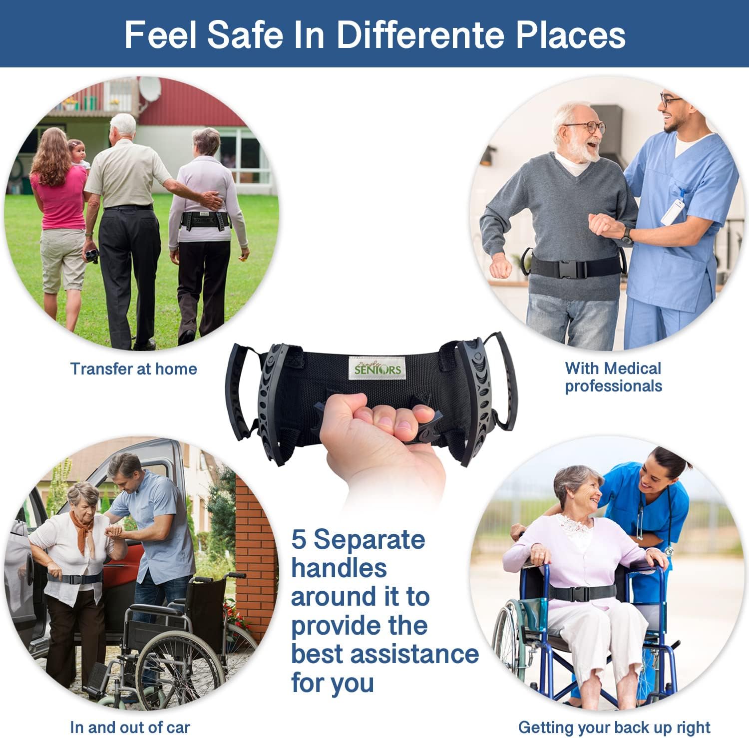 Commode Liners & Gait Belt for Seniors - 50 Strong Portable Toilet Bags - Bedside Commode Liners Disposable - Transfer Gate Belts with Handles for Lifting Elderly & Patient Physical Therapy Medical