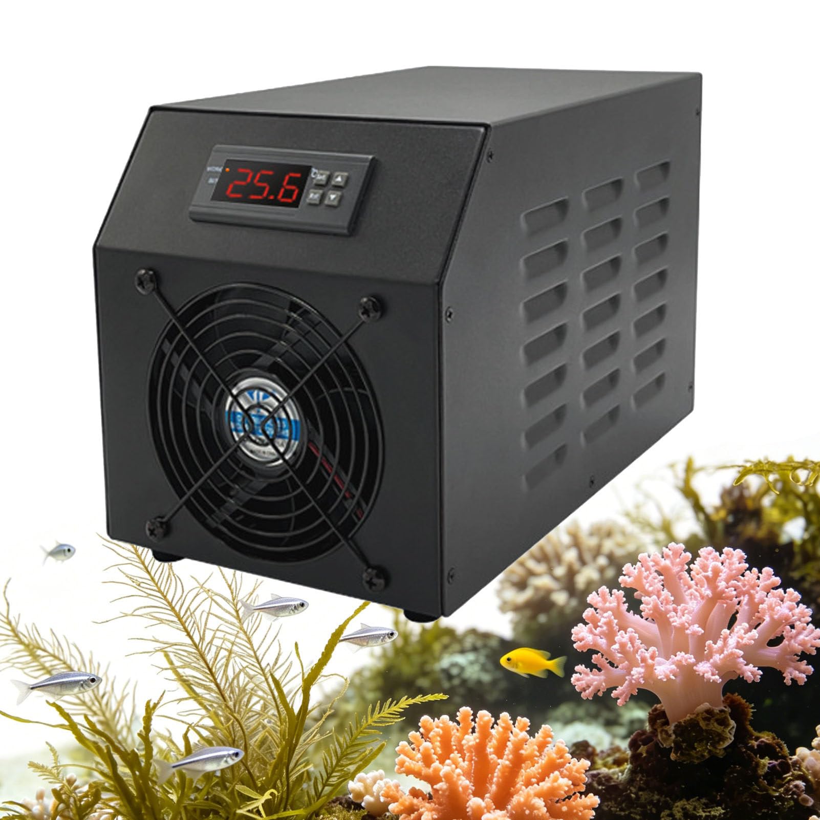Chłodziarka do akwarium o pojemności ok 60L, 10–50°C, pompą wody | Cicha chłodziarka do wody przepływ 1–3 l/min systemów hydroponicznych oraz akwariów słodkowodnych i morskich, w tym z rafą