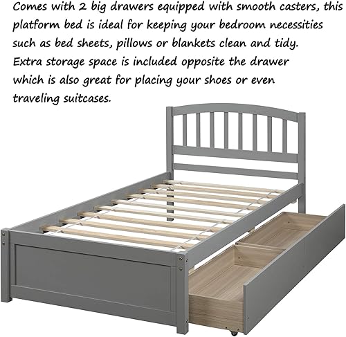 Miniatura 36 de P PURLOVE Cama de plataforma de tamaño individual con cabecero, marco de cama de madera con cama nido (blanco) White Frame,expreso (Espresso