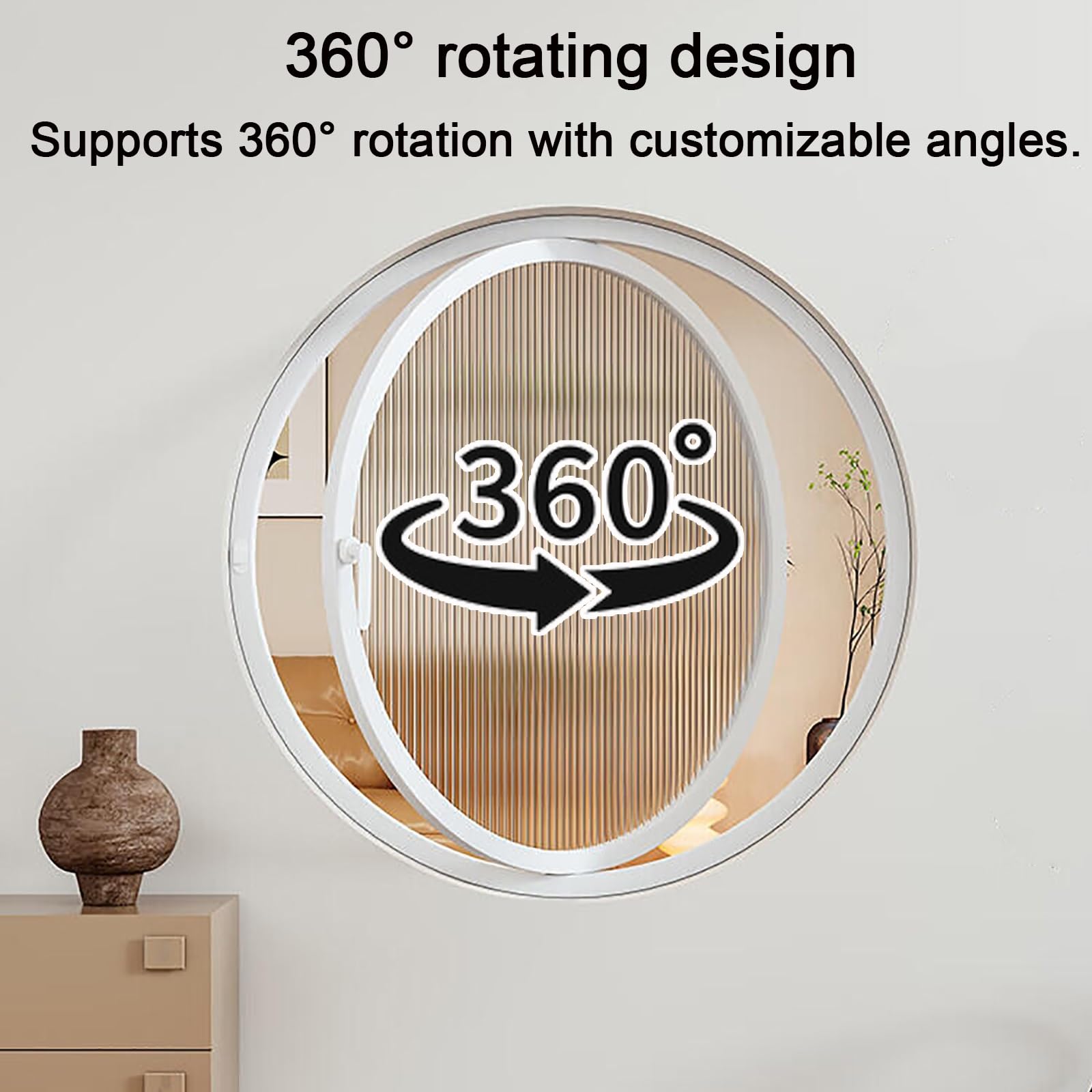 Okrągłe okno obracające się o 360°, aluminiowa rama, szkło hartowane, wentylacja wewnętrzna, zamiennik do łazienki, kuchni, sypialni, salonu, 60 cm, z uchwytem (biały)