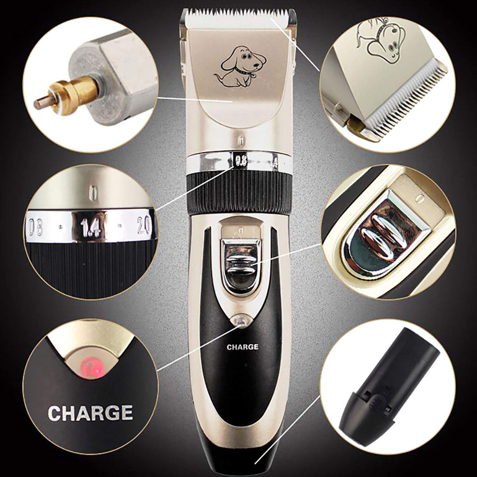 Tondeuse pour Chien Professionnelle, Tondeuse Chien Poil Long Tondeuse Silencieuse sans Fil Et Rechargeable Clippers Trimmer Pet Grooming Avec Ciseaux et Peigne Lime à ongles,Noir